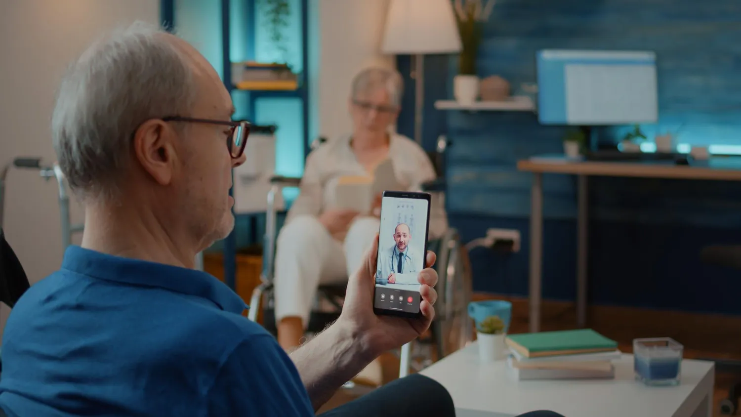 Patient attending virtual consultation through remote health solutions for chronic disease management and ongoing care