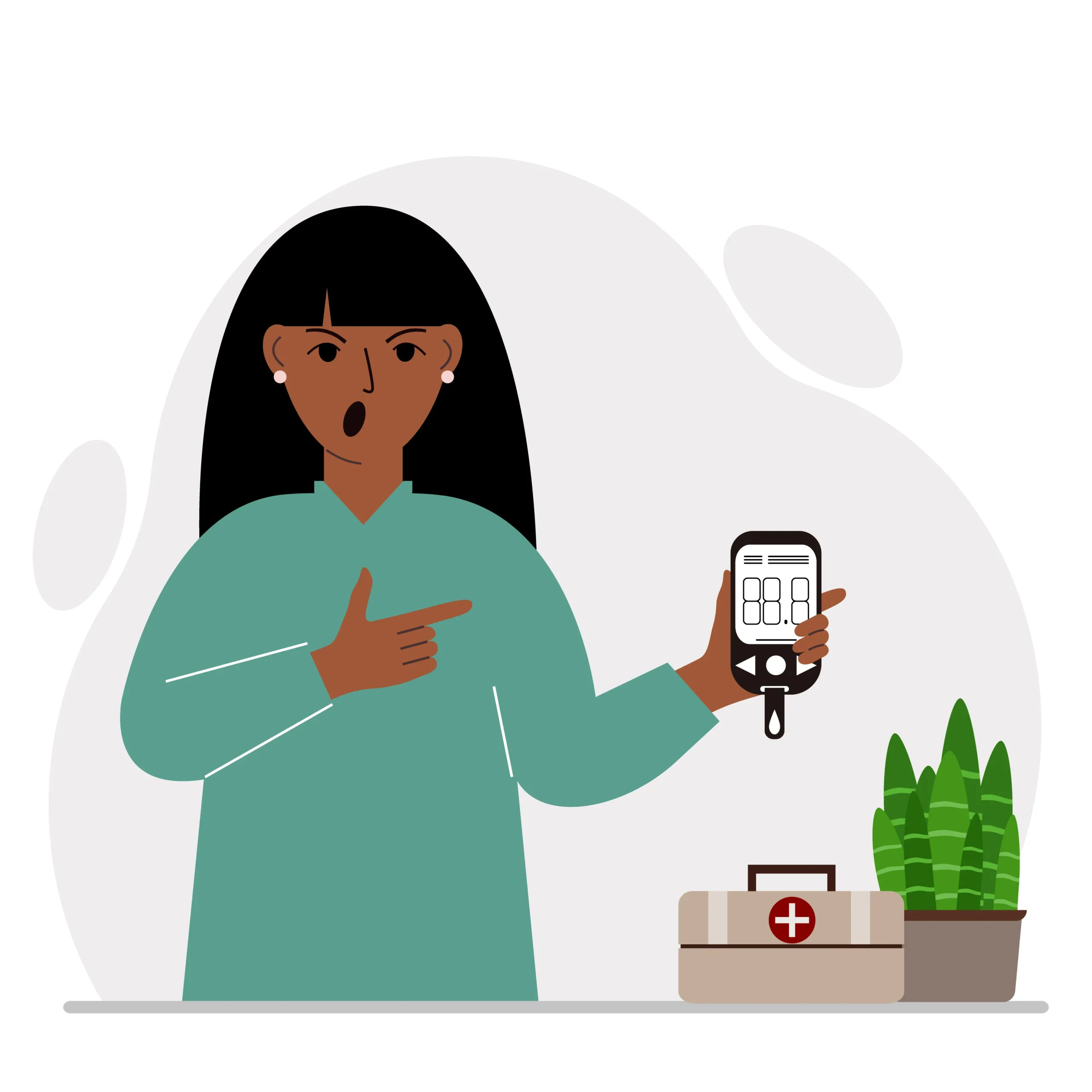Illustration of a patient using a glucose monitor for diabetes management and remote patient monitoring healthcare solutions