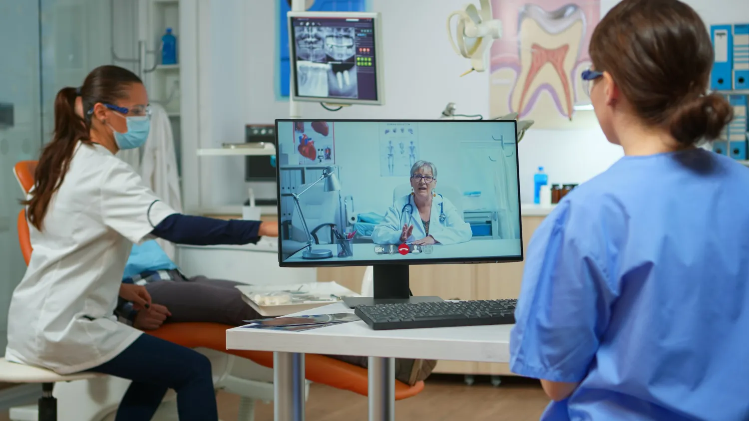 Healthcare professionals using telehealth platform for remote patient monitoring and advanced healthcare solutions