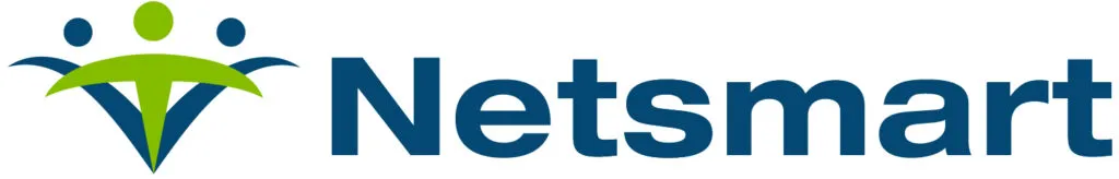 Netsmart logo with blue and green abstract figures, highlighting Central Health Solutions' compatibility with behavioral health and human services EHR software.