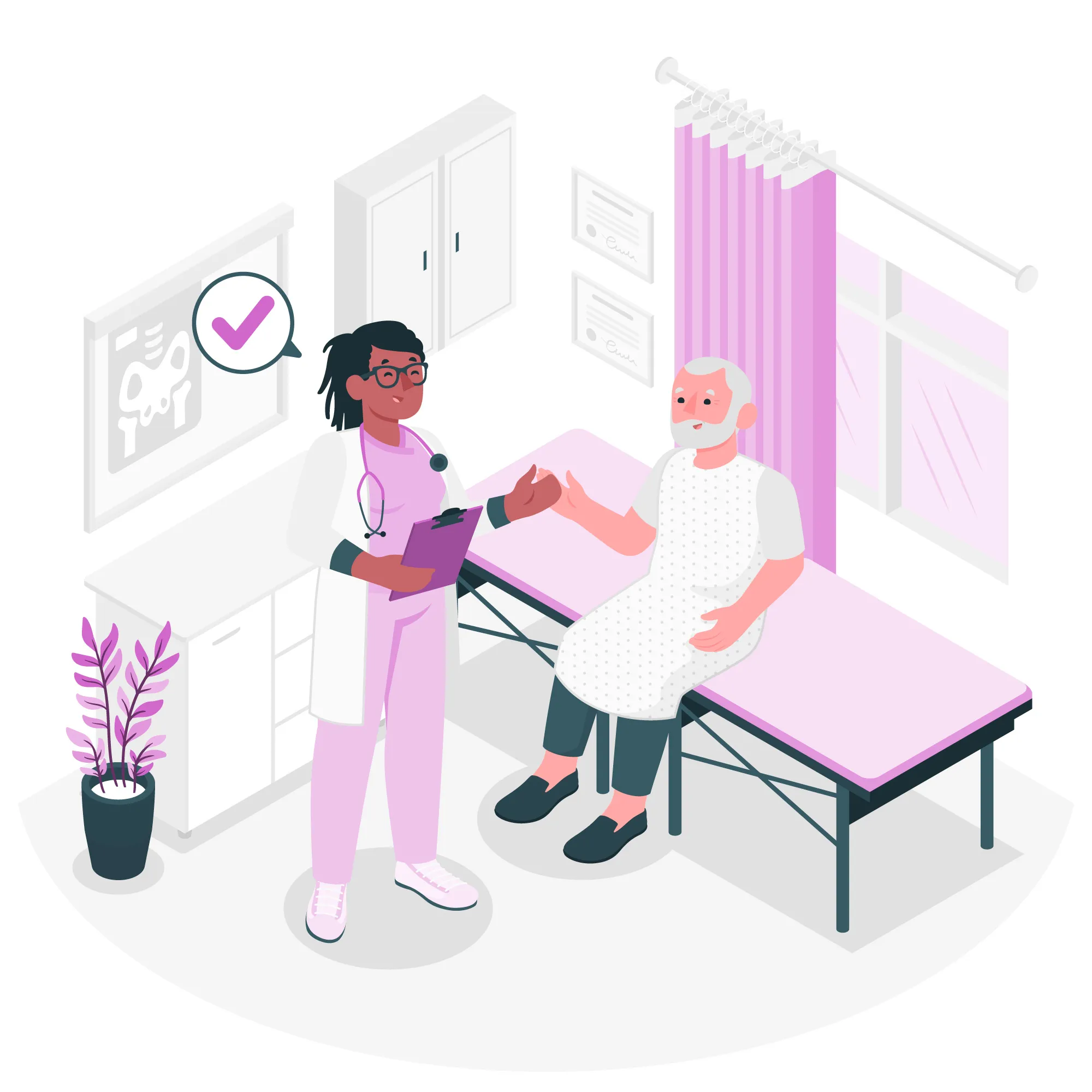 Nurse assisting a smiling patient in a wheelchair through a hospital corridor — Central Health Solutions transition care management and patient support services