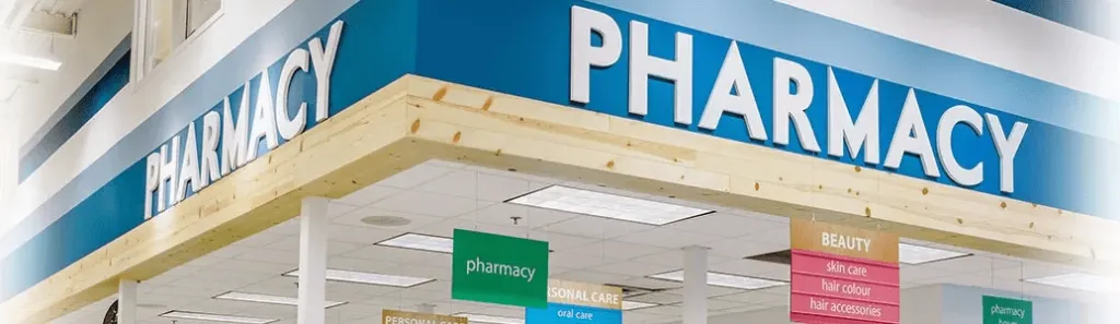 Modern retail pharmacy interior representing CHS's operational and medication management solutions for pharmacies