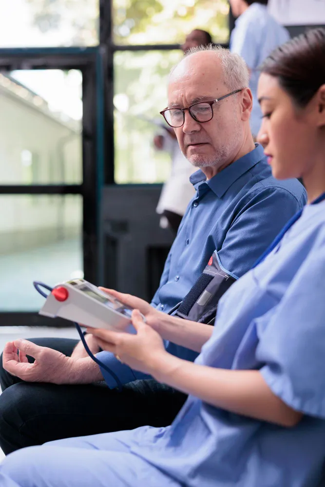 Healthcare professional providing care as part of a transition care management provider service.